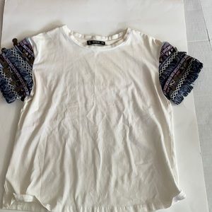 BOGO Shein white t shirt coin fringe sleeve decoration
